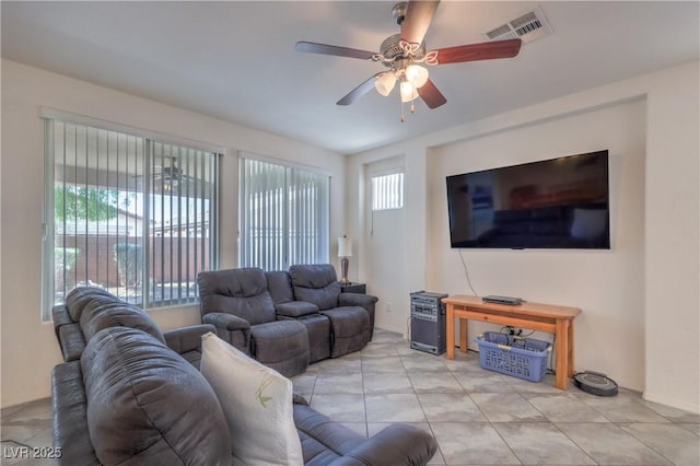 3813 Jasmine Heights Ave, North Las Vegas, NV 89081 - living room featuring ceiling fan and light tile patterned floors