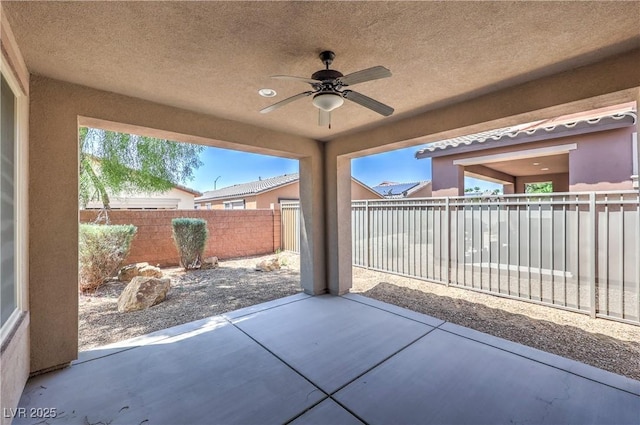 3813 Jasmine Heights Ave, North Las Vegas, NV 89081 - fenced backyard featuring ceiling fan and a patio area