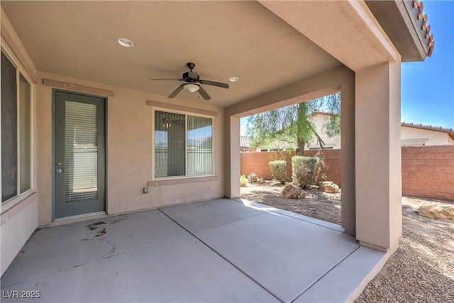 3813 Jasmine Heights Ave, North Las Vegas, NV 89081 - fenced backyard featuring ceiling fan and a patio