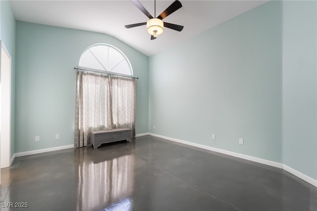 7048 Harbor View Dr, Las Vegas, NV 89119 - empty room featuring concrete flooring, a ceiling fan, and lofted ceiling