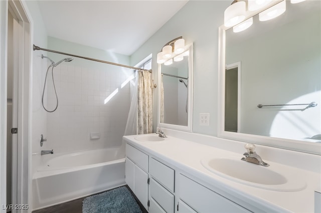 7048 Harbor View Dr, Las Vegas, NV 89119 - bathroom featuring shower / tub combo and double vanity