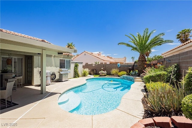 4813 W Virginia Falls Ln, Las Vegas, NV 89130 - view of pool featuring a fenced backyard, a patio, and a grill