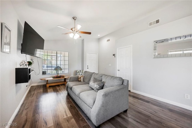 6552 Sweetzer Way, Las Vegas, NV 89108 - living room featuring a ceiling fan, dark wood finished floors, and recessed lighting