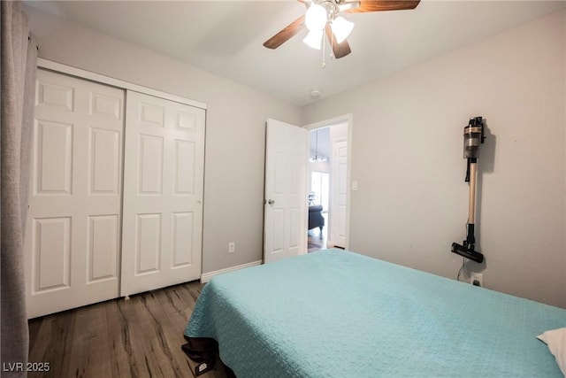 6552 Sweetzer Way, Las Vegas, NV 89108 - bedroom with wood finished floors, a closet, and a ceiling fan