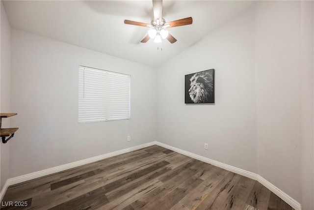 6552 Sweetzer Way, Las Vegas, NV 89108 - unfurnished room featuring wood finished floors, lofted ceiling, and ceiling fan
