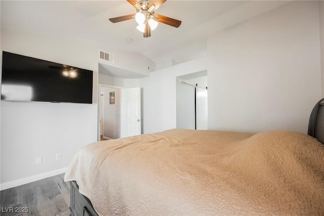 6552 Sweetzer Way, Las Vegas, NV 89108 - bedroom with wood finished floors, lofted ceiling, and ceiling fan