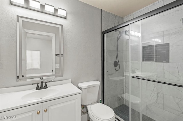5616 Royal Castle Ln, Las Vegas, NV 89130 - full bath with vanity, a shower stall, and a textured wall