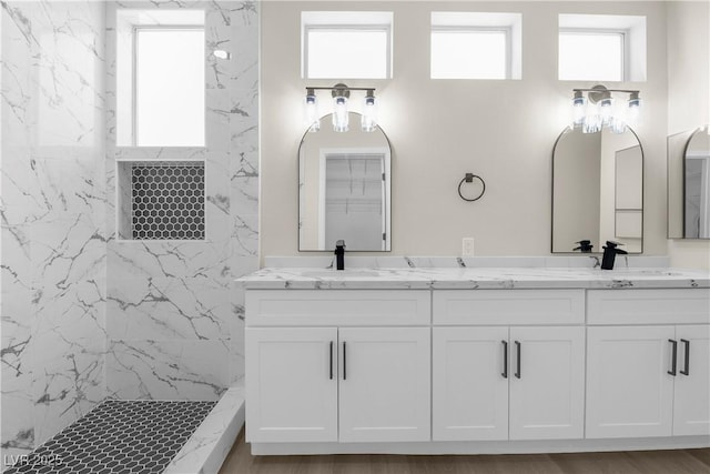 2118 High Mesa Dr, Henderson, NV 89012 - full bathroom with double vanity and a marble finish shower