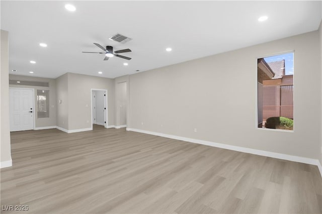 2118 High Mesa Dr, Henderson, NV 89012 - unfurnished living room featuring light wood-style flooring, ceiling fan, and recessed lighting