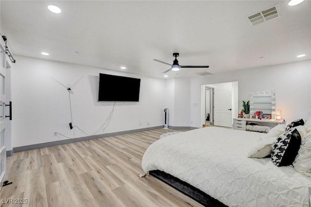 7024 Geese Gathering St, North Las Vegas, NV 89084 - bedroom featuring light wood-style flooring, recessed lighting, and ceiling fan