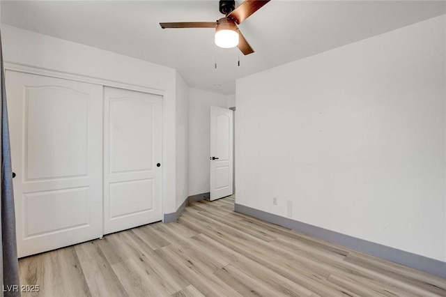 7024 Geese Gathering St, North Las Vegas, NV 89084 - unfurnished bedroom featuring light wood-type flooring, a closet, and ceiling fan
