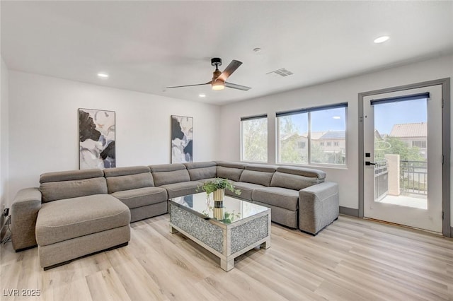 7024 Geese Gathering St, North Las Vegas, NV 89084 - living room featuring light wood-style floors, recessed lighting, and ceiling fan