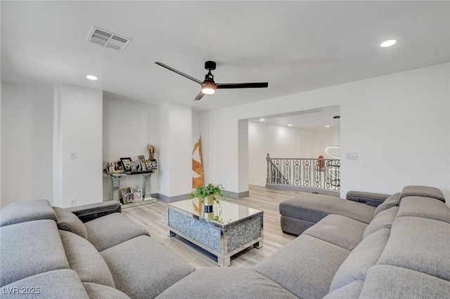 7024 Geese Gathering St, North Las Vegas, NV 89084 - living room featuring wood finished floors, recessed lighting, and a ceiling fan