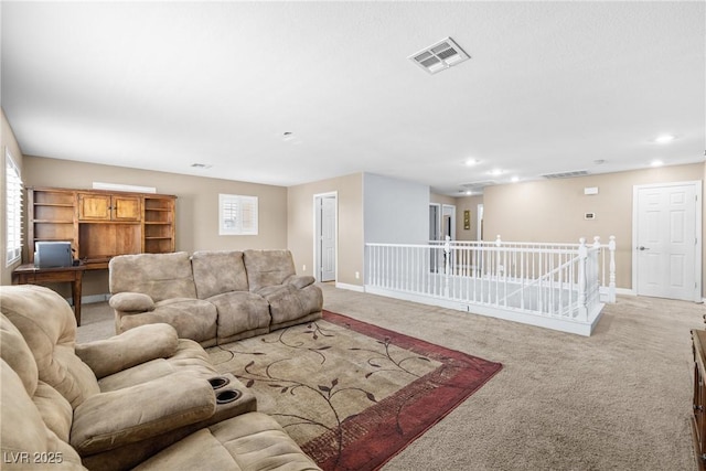 1141 Brent Park Ct, Henderson, NV 89002 - living room with light carpet, an office area, healthy amount of natural light, and recessed lighting