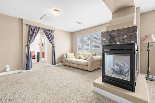 1141 Brent Park Ct, Henderson, NV 89002 - living area with carpet floors and a multi sided fireplace