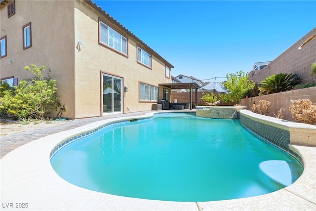 1141 Brent Park Ct, Henderson, NV 89002 - view of swimming pool featuring a fenced backyard, a gazebo, a pool with connected hot tub, and a patio