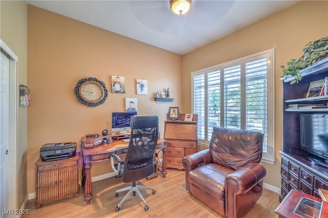 56 Ancient Hills Ln, Henderson, NV 89074 - office area with wood finished floors and a ceiling fan