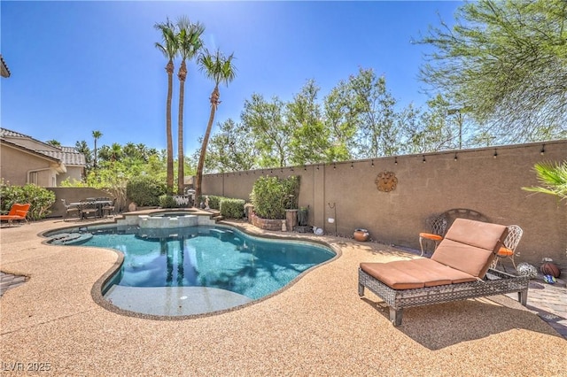 56 Ancient Hills Ln, Henderson, NV 89074 - view of swimming pool featuring a patio area, a fenced backyard, and a pool with connected hot tub