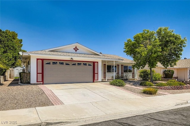 7704 Peacock Ave, Las Vegas, NV 89145 - ranch-style home featuring an attached garage, concrete driveway, and stucco siding
