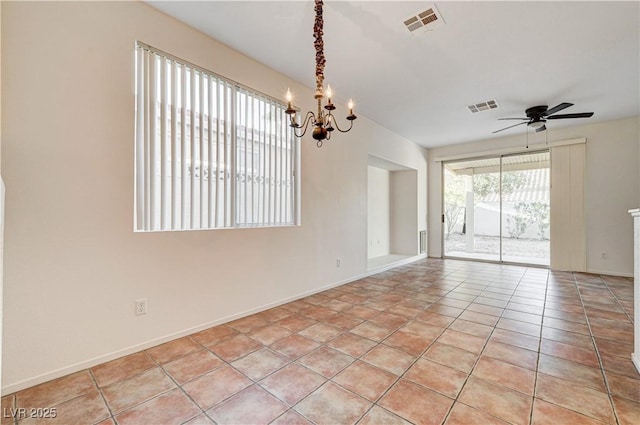 10612 Primrose Arbor Ave, Las Vegas, NV 89144 - unfurnished room with a chandelier, a ceiling fan, and light tile patterned floors