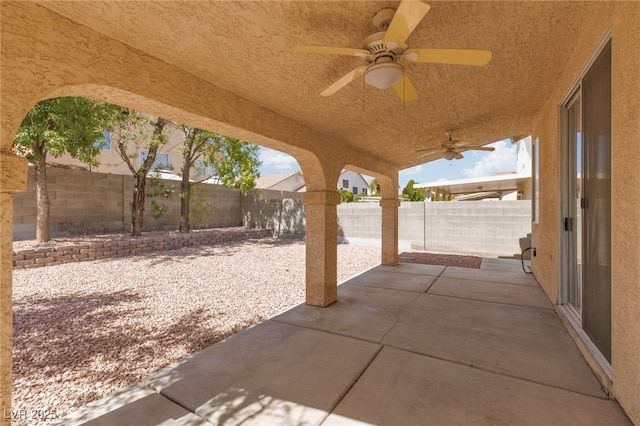 757 Roddenberry Ave, Las Vegas, NV 89123 - fenced backyard featuring a ceiling fan and a patio area