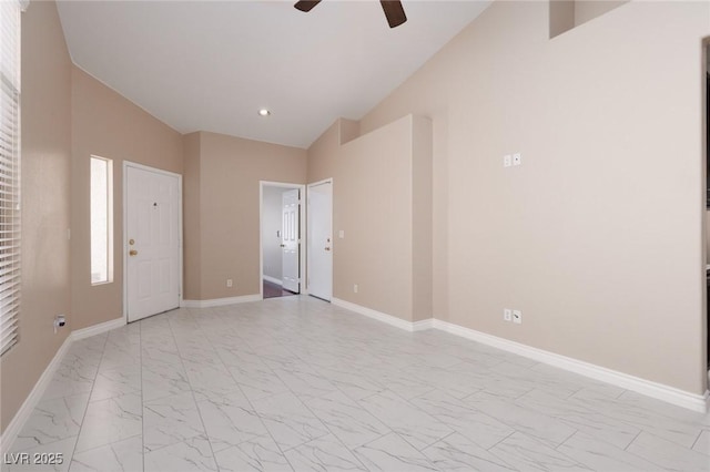 757 Roddenberry Ave, Las Vegas, NV 89123 - spare room with light marble finish flooring, ceiling fan, lofted ceiling, and recessed lighting