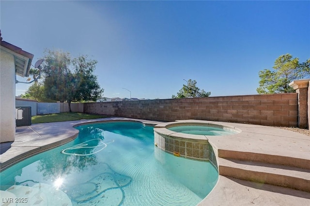 10518 Santerno St, Las Vegas, NV 89141 - view of pool featuring a fenced backyard, a pool with connected hot tub, and a patio area