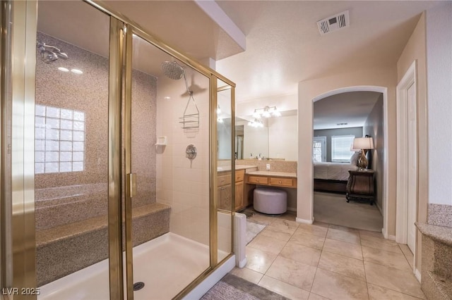 8929 Glenistar Gate Ave, Las Vegas, NV 89143 - full bath featuring a stall shower, vanity, and tile patterned floors