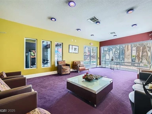 9050 W Tropicana Ave Unit 1015, Las Vegas, NV 89147 - living room with dark carpet, plenty of natural light, and a textured ceiling