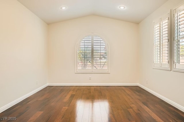 193 Lynbrook St, Henderson, NV 89012 - empty room with hardwood / wood-style floors, vaulted ceiling, and recessed lighting
