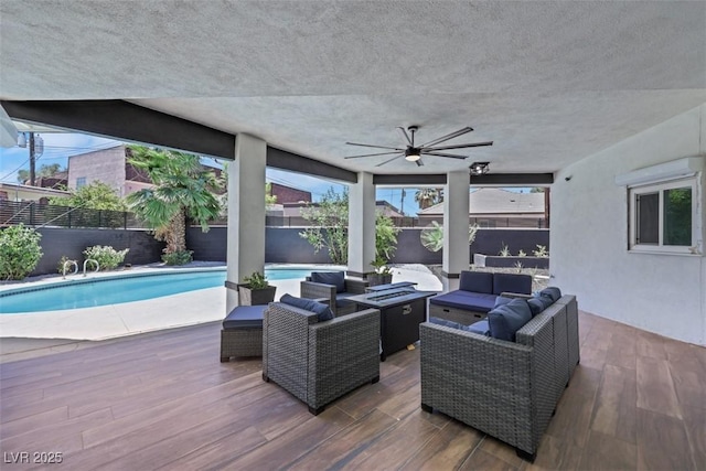 1900 S 15th St, Las Vegas, NV 89104 - wooden deck featuring outdoor lounge area, a fenced backyard, and ceiling fan