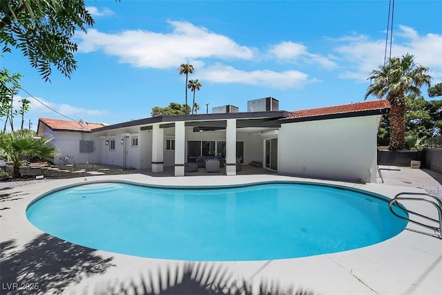 1900 S 15th St, Las Vegas, NV 89104 - swimming pool featuring a patio, an outdoor living space, and ceiling fan