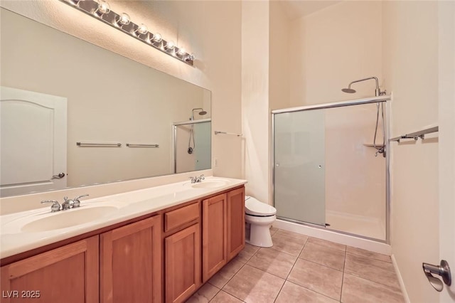8805 Jeffreys St Unit 1089, Las Vegas, NV 89123 - full bathroom with a shower stall, tile patterned floors, and double vanity