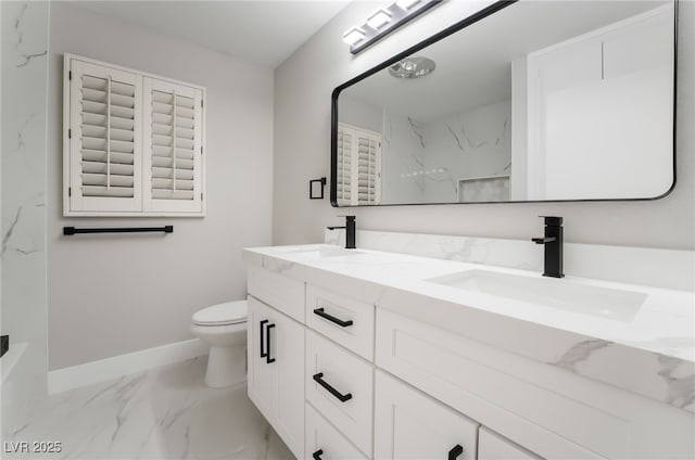 1009 Ironwood Dr, Las Vegas, NV 89108 - bathroom featuring marble look tiles, double vanity, a marble finish shower, and a tub