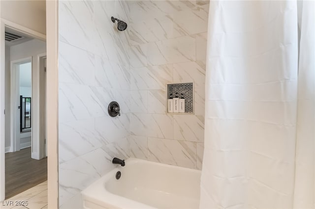 5676 Birchwood Cir, Las Vegas, NV 89120 - full bath featuring shower / bath combo with shower curtain