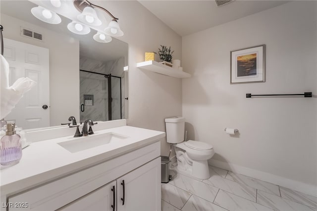 5676 Birchwood Cir, Las Vegas, NV 89120 - bathroom with a shower stall, vanity, and marble finish floors