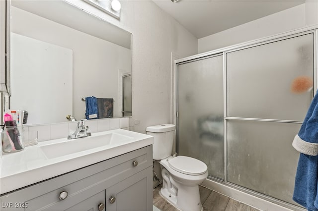 108 Sirnoble St, Las Vegas, NV 89110 - bathroom with vanity, wood finished floors, and a shower stall