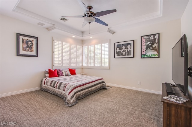 1890 Pago Ct, Las Vegas, NV 89117 - bedroom featuring a tray ceiling, carpet flooring, and ceiling fan