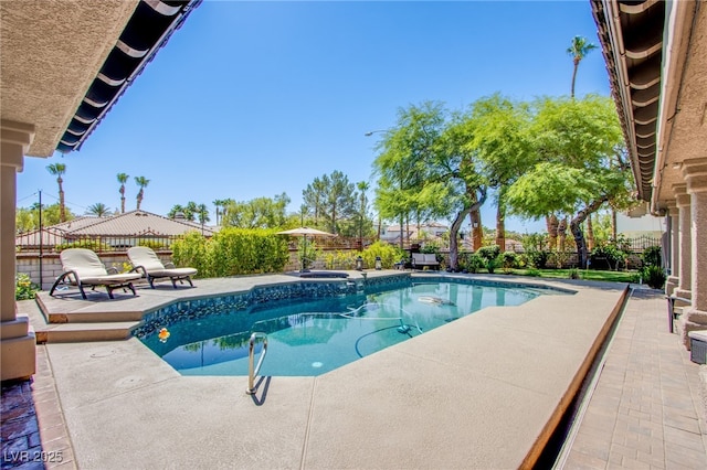 1890 Pago Ct, Las Vegas, NV 89117 - view of pool with a fenced backyard, a patio, and a pool with connected hot tub