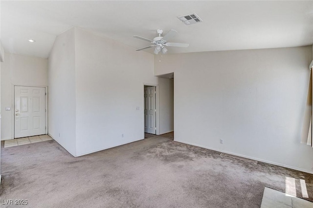 5917 Briar Rose Ln, Las Vegas, NV 89130 - spare room featuring carpet floors, ceiling fan, and high vaulted ceiling