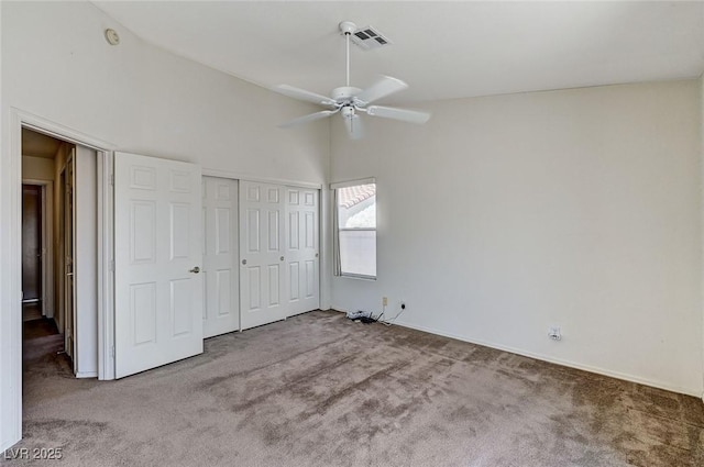 5917 Briar Rose Ln, Las Vegas, NV 89130 - unfurnished bedroom featuring carpet, a closet, a ceiling fan, and high vaulted ceiling
