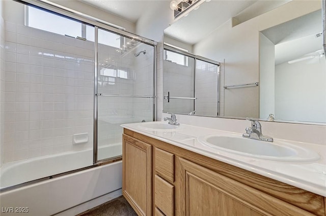 5917 Briar Rose Ln, Las Vegas, NV 89130 - bathroom featuring bath / shower combo with glass door and double vanity
