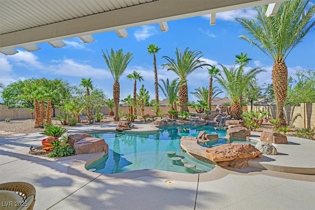328 Hedgehope Dr, Las Vegas, NV 89183 - view of swimming pool with a fenced backyard, a patio, and a pool with connected hot tub