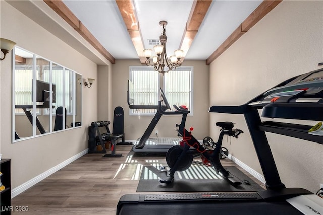 9380 Arrowhead Bluff Ave, Las Vegas, NV 89149 - workout room with a chandelier and wood finished floors