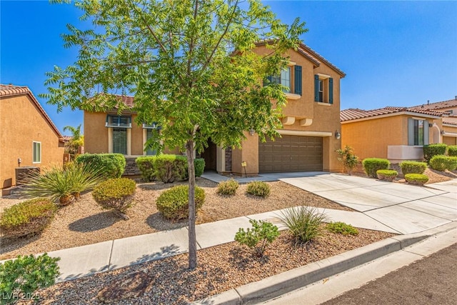 9221 Thunder Falls Ct, Las Vegas, NV 89149 - mediterranean / spanish-style home with concrete driveway, stucco siding, a garage, and a tile roof