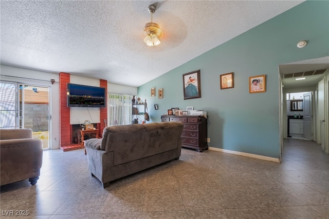 2297 Casey Dr, Las Vegas, NV 89119 - living area with plenty of natural light, lofted ceiling, a textured ceiling, and a ceiling fan