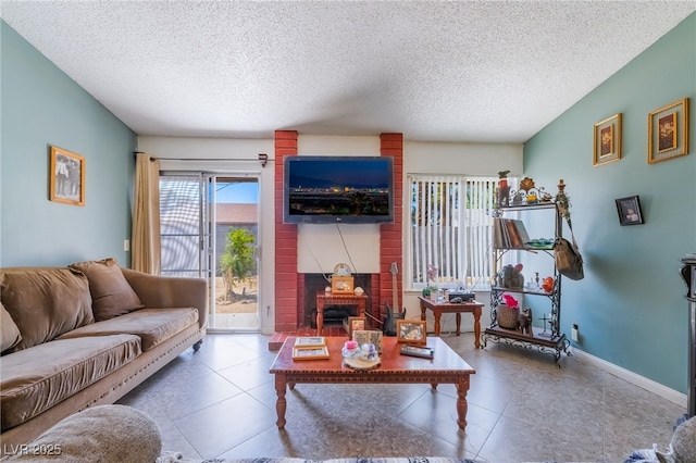 2297 Casey Dr, Las Vegas, NV 89119 - tiled living room with a textured ceiling and baseboards