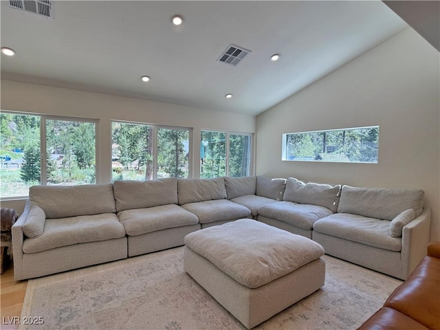 4651 Aspen Ave, Mount Charleston, NV 89124 - living area with recessed lighting, vaulted ceiling, and wood finished floors