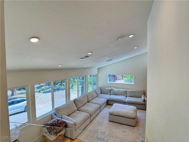 4651 Aspen Ave, Mount Charleston, NV 89124 - living room featuring vaulted ceiling and recessed lighting