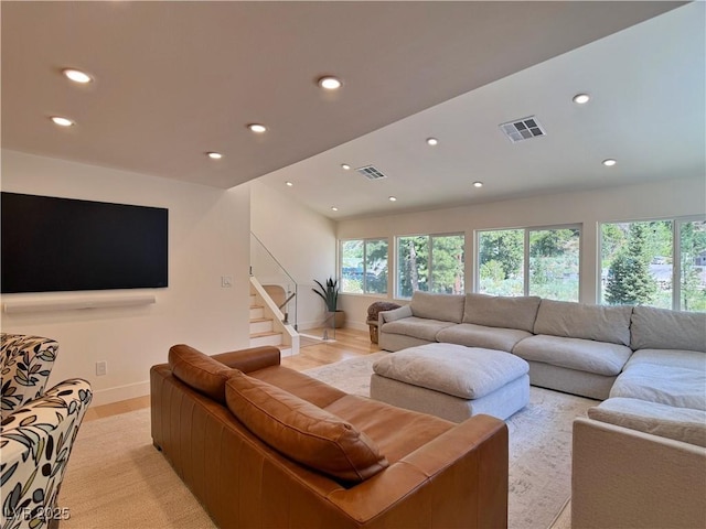 4651 Aspen Ave, Mount Charleston, NV 89124 - living area featuring recessed lighting, light wood-style flooring, and stairs